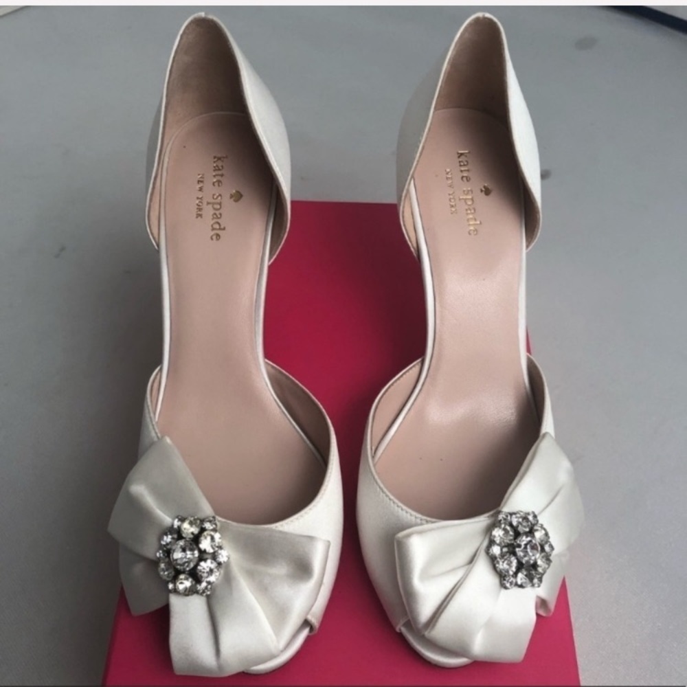 Kate Spade Santarosa ivory satin rhinestone bridal pumps